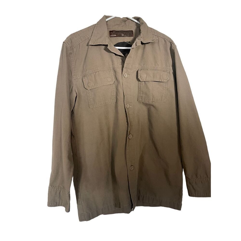 Point Zero Mens Khaki Beige Collared Buttons Up Long Sleeve Cotton Shirt Size S